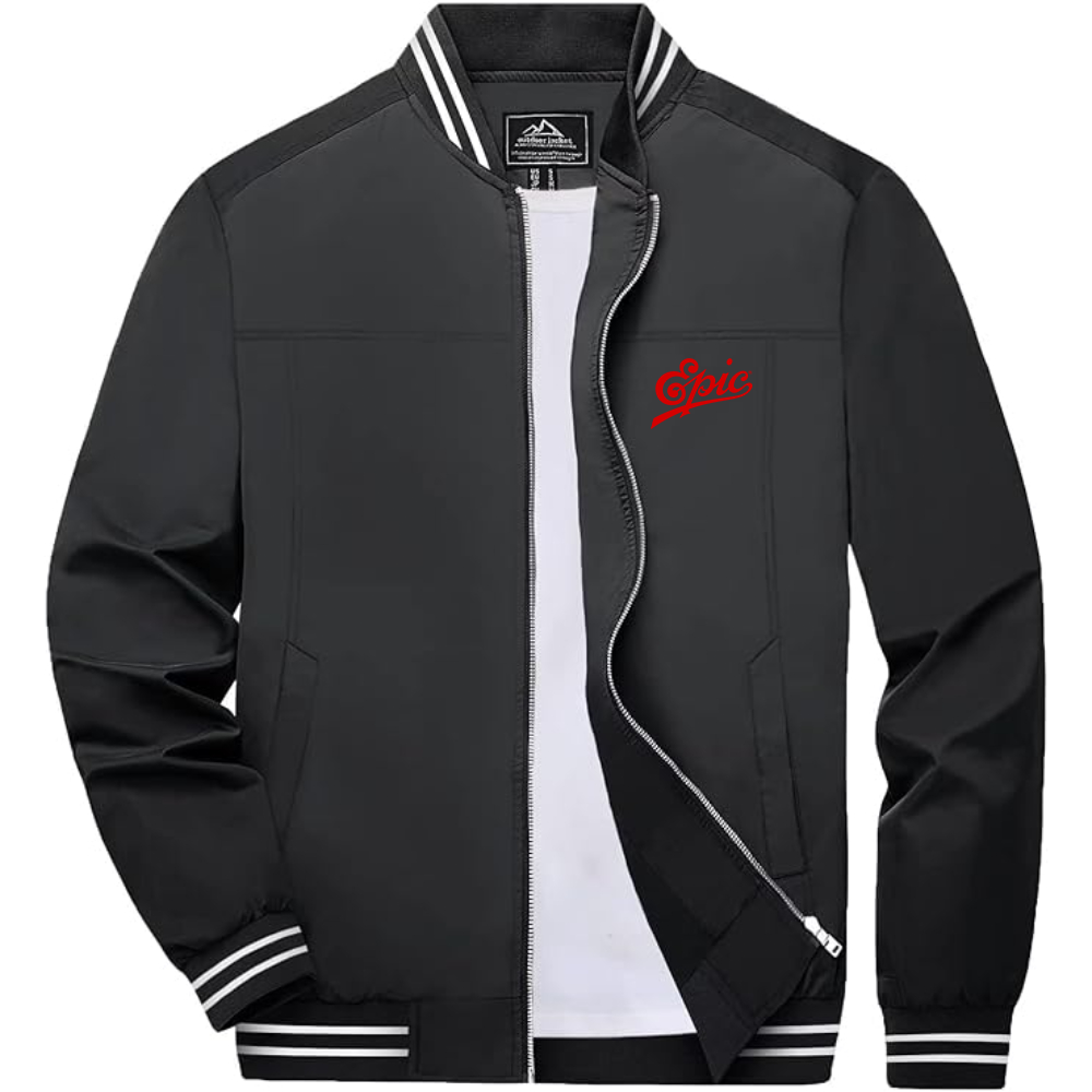 Men's Epic Records Lightweight Zip-Up Bomber Jacket with Ribbed Collar and Cuffs Versatile Casual Outerwear