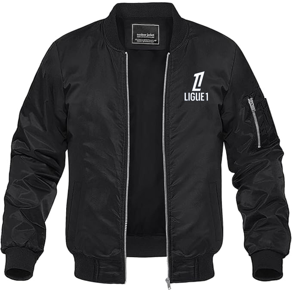 Men's Ligue 1 Logo Lightweight Bomber Jacket Windbreaker Softshell Varsity Jacket Coat