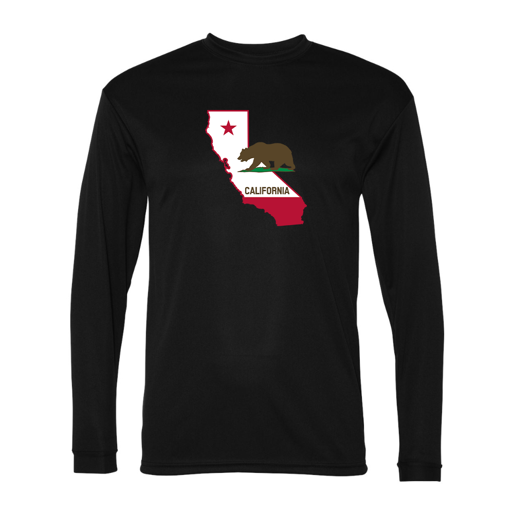 Men's  California Bear Map Performance Long Sleeve T-Shirt