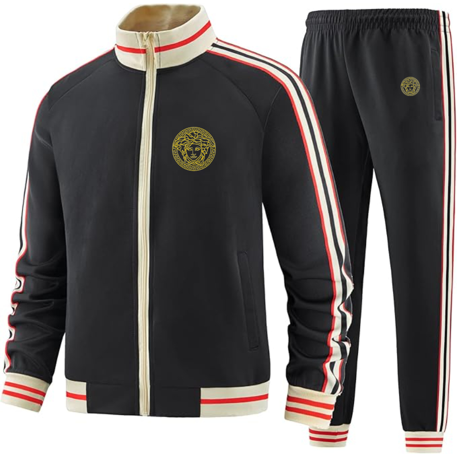 Men's Versace Thumbnail Two Piece Designer Tracksuit with Bold Striped Accents and Zippered Front Elevated Athletic Wear