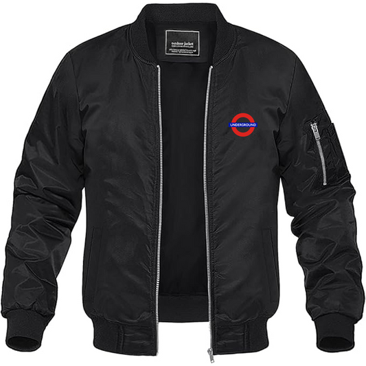Men's London Tube Logo Lightweight Bomber Jacket Windbreaker Softshell Varsity Jacket Coat