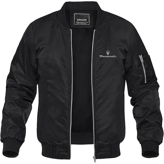 Men's Maserati Logo Lightweight Bomber Jacket Windbreaker Softshell Varsity Jacket Coat