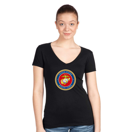 Women's   USMC Emblem Next Level V-Neck T-Shirt