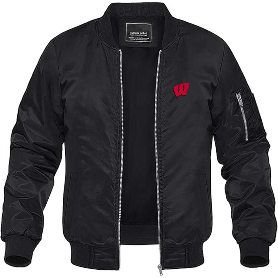 Men's Wisconsin Badgers Logo Lightweight Bomber Jacket Windbreaker Softshell Varsity Jacket Coat