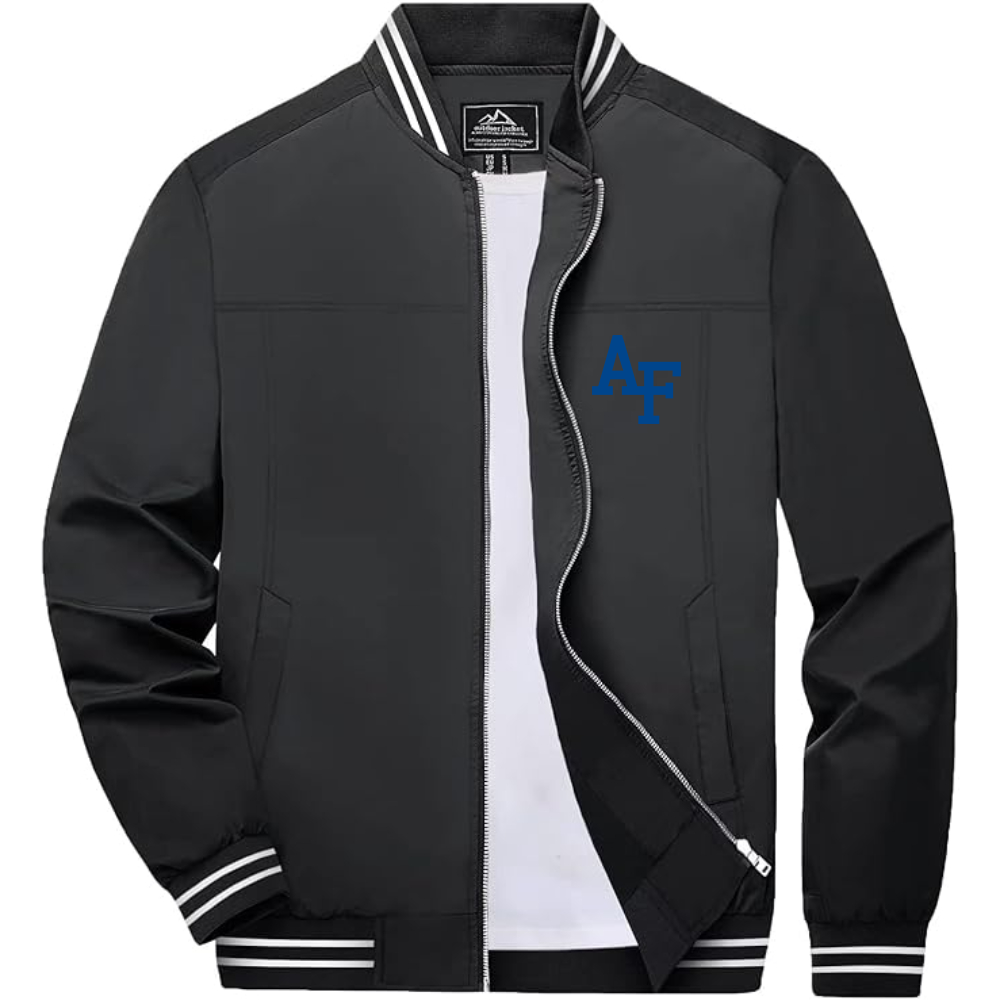 Men's Air Force Falcons  Lightweight Zip-Up Bomber Jacket with Ribbed Collar and Cuffs Versatile Casual Outerwear