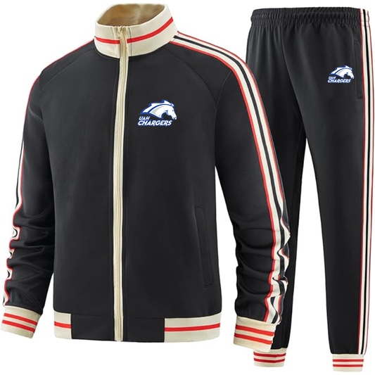 Men's Alabama Huntsville Chargers  Two Piece Designer Tracksuit with Bold Striped Accents and Zippered Front Elevated Athletic Wear