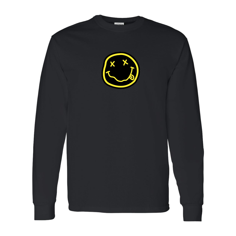 Men's Nirvana Yellow and Black Face Gildan Heavy Cotton Long Sleeve T-Shirt
