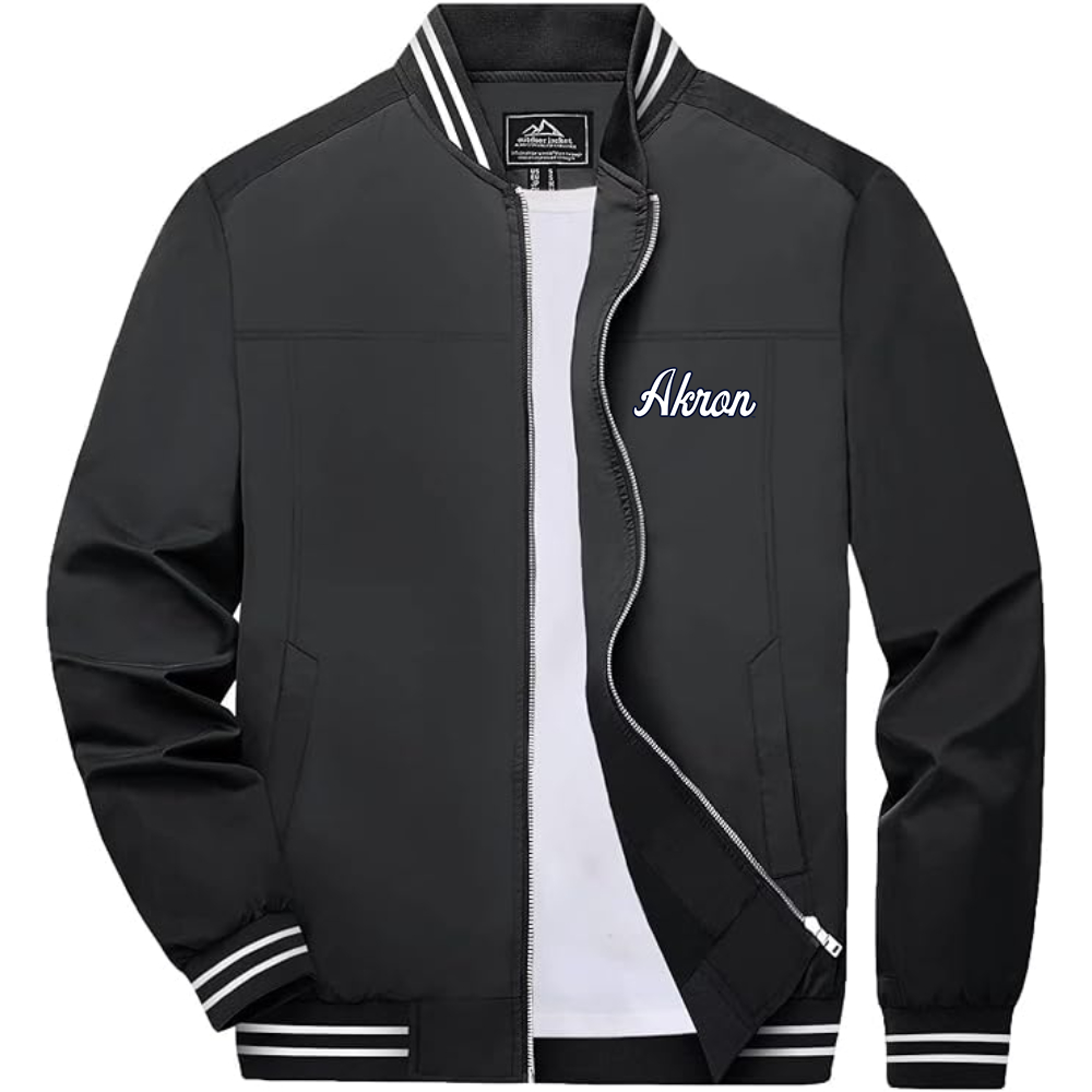 Men's Akron Zips  Lightweight Zip-Up Bomber Jacket with Ribbed Collar and Cuffs Versatile Casual Outerwear