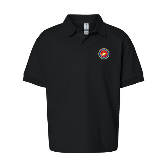 Youth  USMC Emblem Gildan Dry Blend Jersey Polo