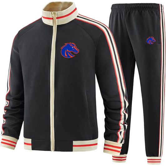 Men's Boise State Broncos  Two Piece Designer Tracksuit with Bold Striped Accents and Zippered Front Elevated Athletic