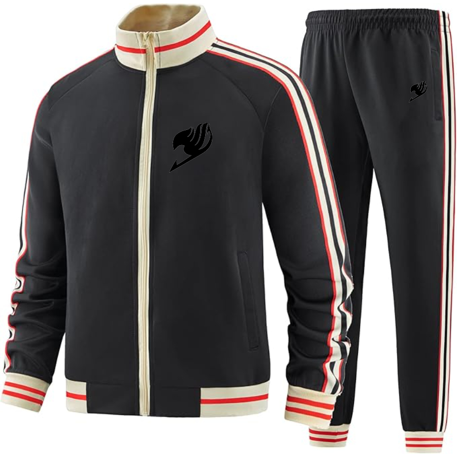 Men's  Fairy Tail Two Piece Designer Tracksuit with Bold Striped Accents and Zippered Front Elevated Athletic Wear