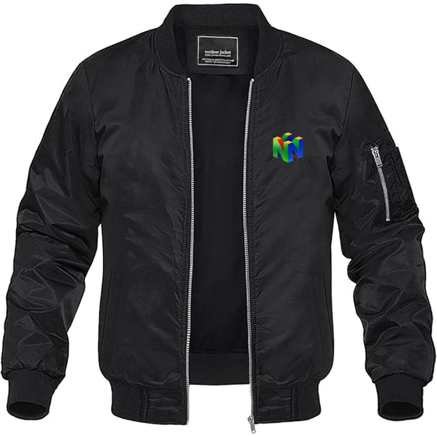 Men's Nintendo N64   Logo Lightweight Bomber Jacket Windbreaker Softshell Varsity Jacket Coat