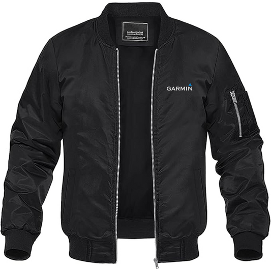 Men's Garmin Logo Lightweight Bomber Jacket Windbreaker Softshell Varsity Jacket Coat