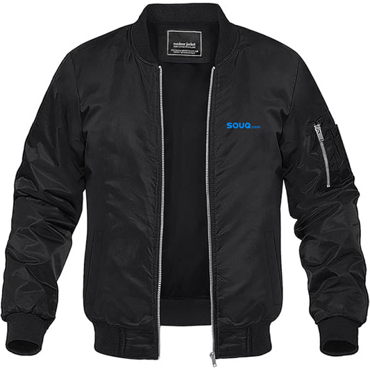 Men's Souq.com Logo Lightweight Bomber Jacket Windbreaker Softshell Varsity Jacket Coat