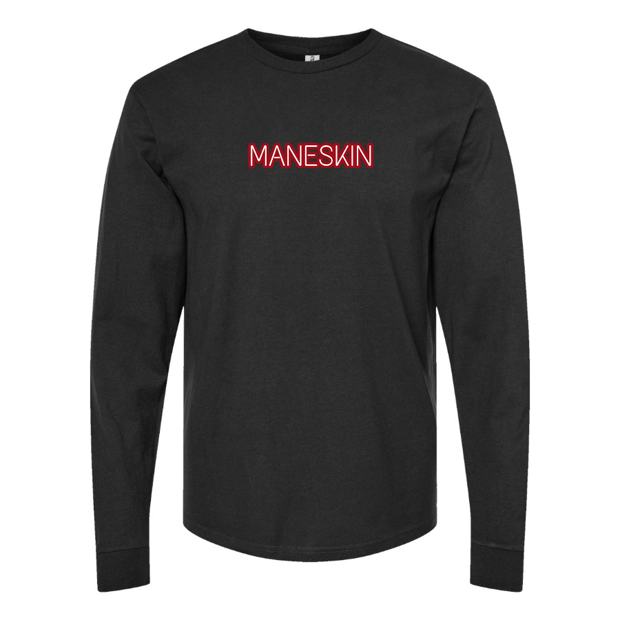 Men's Maneskin Red Neon Letter Logo Cotton Long Sleeve T-Shirt