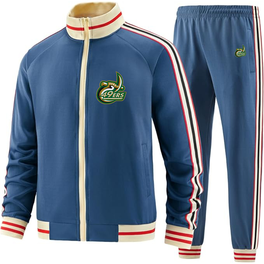 Men's Charlotte 49ers Two Piece Designer Tracksuit with Bold Striped Accents and Zippered Front Elevated Athletic