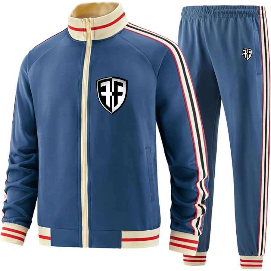 Men's  Foffa Bike  Two Piece Designer Tracksuit with Bold Striped Accents and Zippered Front Elevated Athletic Wear