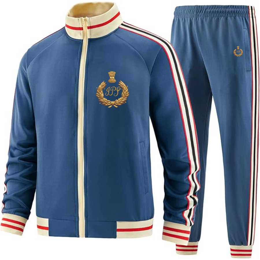 Men's  IPS India Two Piece Designer Tracksuit with Bold Striped Accents and Zippered Front Elevated Athletic Wear