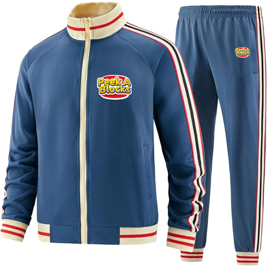 Men's  Peek A Blocks  Two Piece Designer Tracksuit with Bold Striped Accents and Zippered Front Elevated Athletic Wear