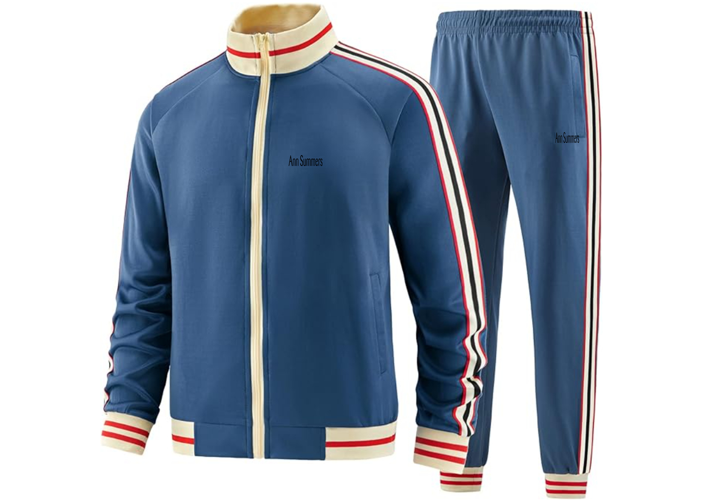 Men's Ann Summers Two Piece Designer Tracksuit with Bold Striped Accents and Zippered Front Elevated Athletic