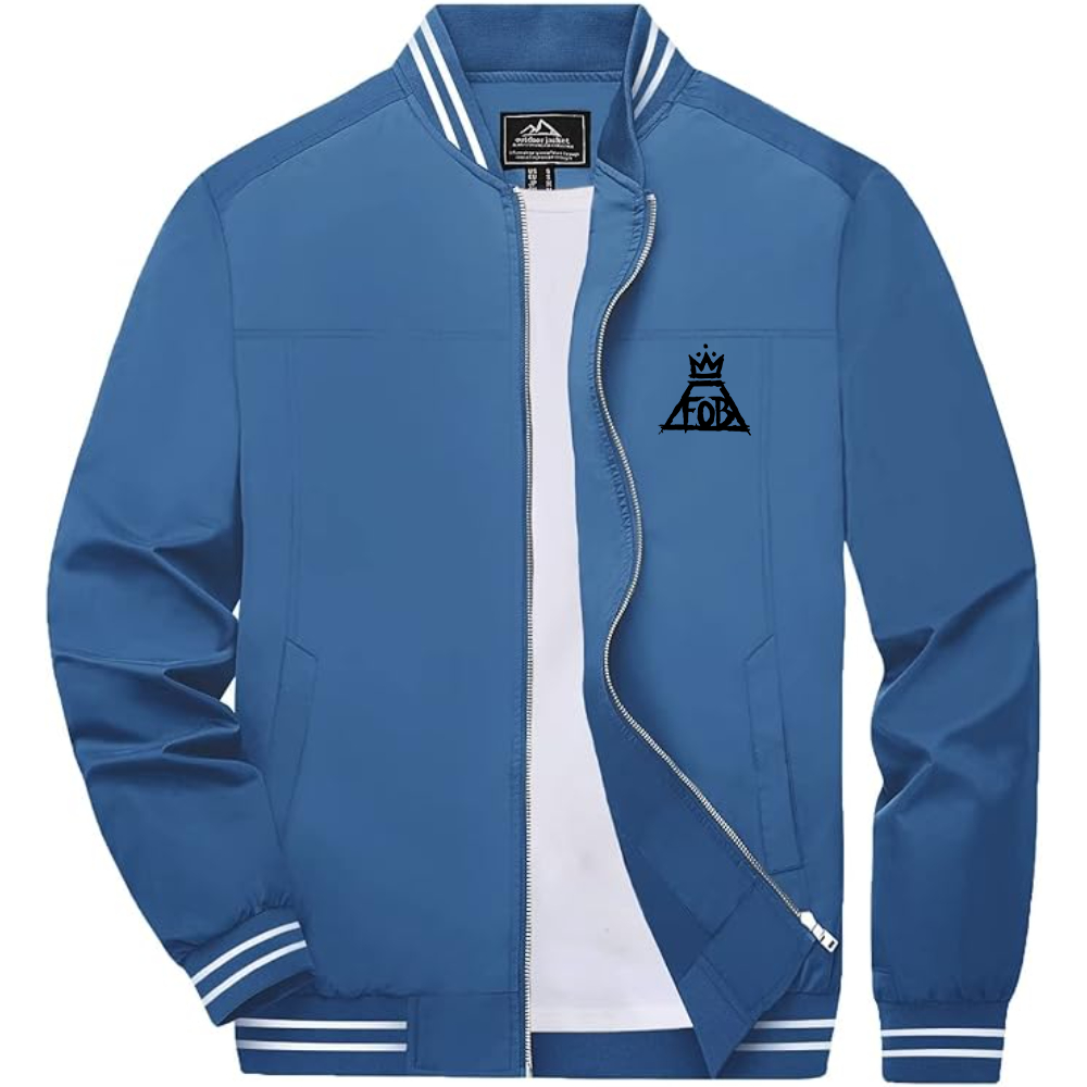 Men's Fall Out Boy  Lightweight Zip-Up Bomber Jacket with Ribbed Collar and Cuffs Versatile Casual Outerwear