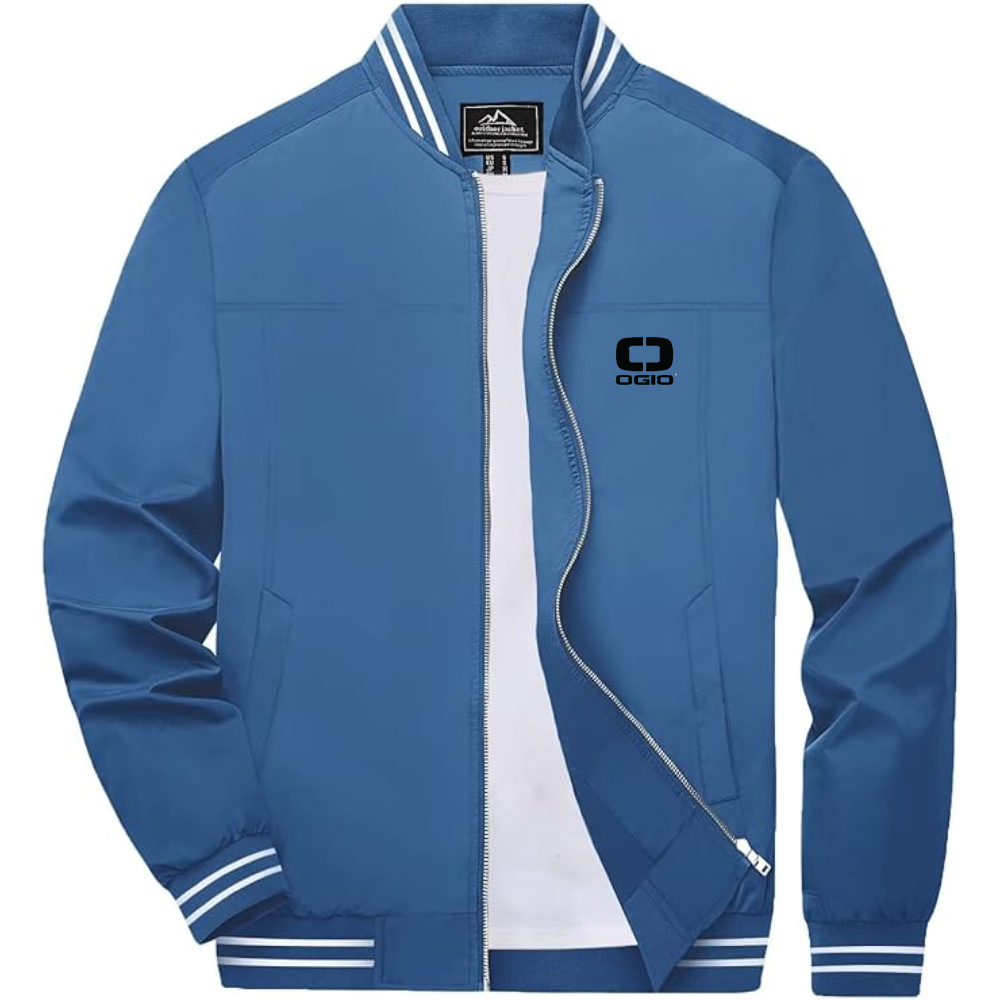 Men's Ogio Vertical Lightweight Zip-Up Bomber Jacket with Ribbed Collar and Cuffs Versatile Casual Outerwear