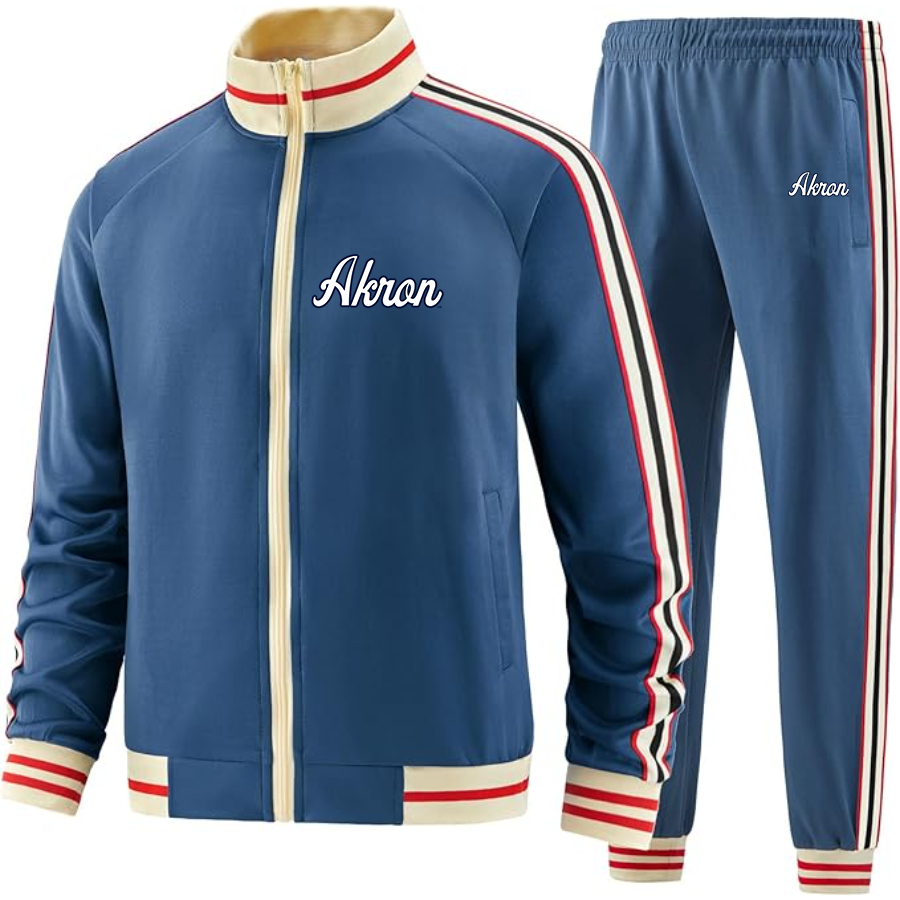 Men's Akron Zips   Two Piece Designer Tracksuit with Bold Striped Accents and Zippered Front Elevated Athletic Wear