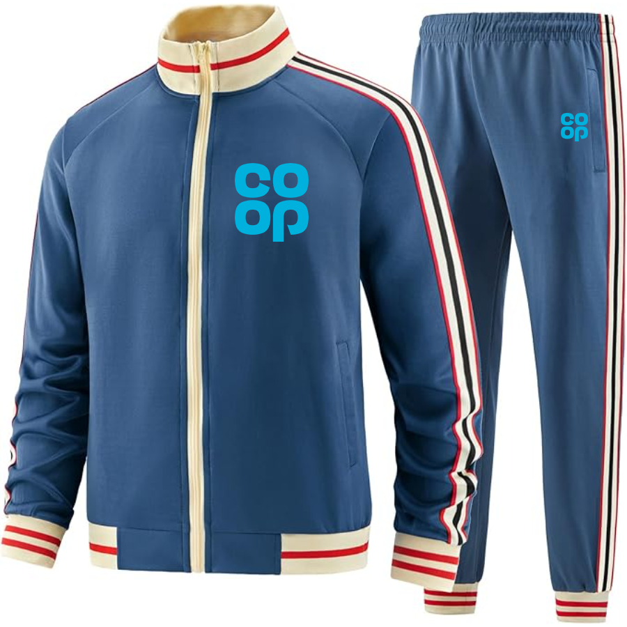 Men's CoOp Two Piece Designer Tracksuit with Bold Striped Accents and Zippered Front Elevated Athletic