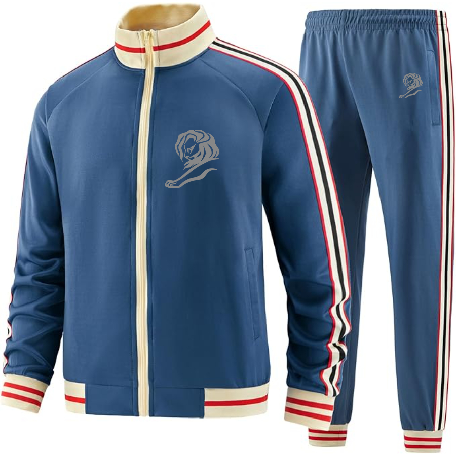 Men's  Cannes Lions Two Piece Designer Tracksuit with Bold Striped Accents and Zippered Front Elevated Athletic Wear