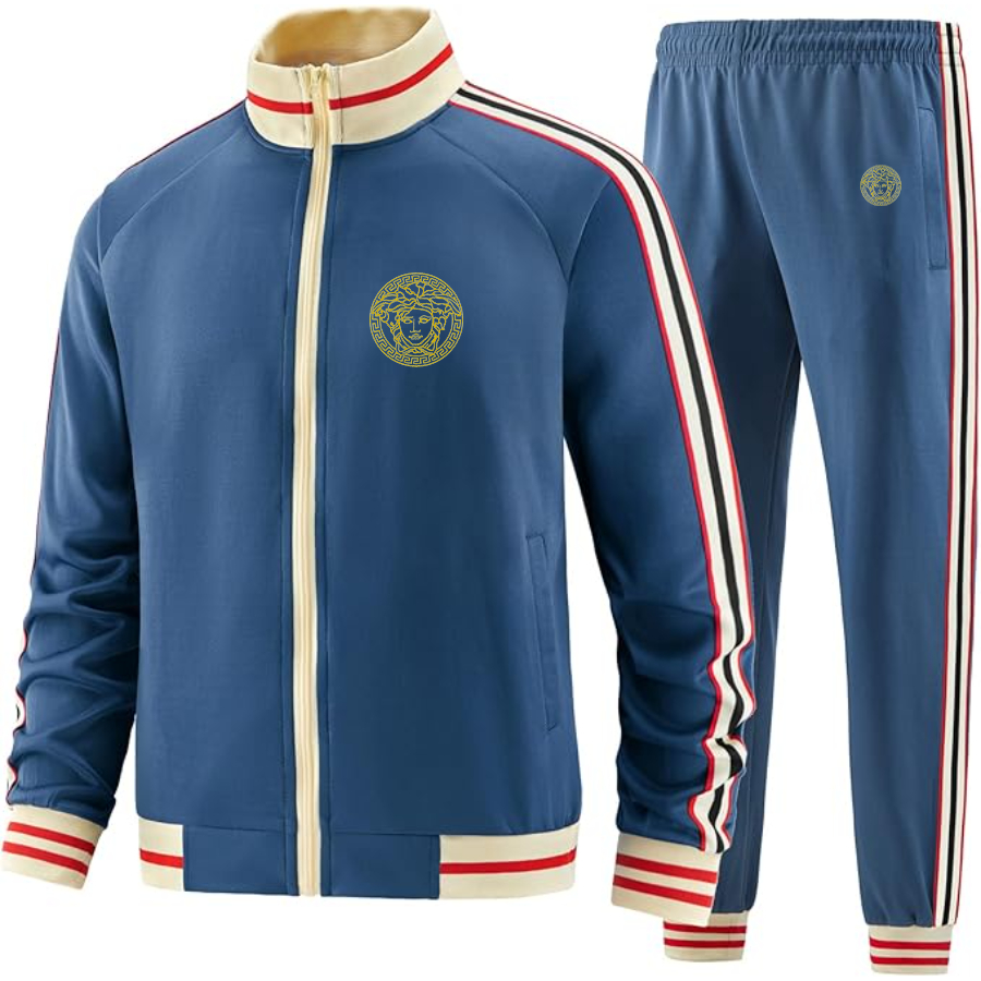 Men's Versace Thumbnail Two Piece Designer Tracksuit with Bold Striped Accents and Zippered Front Elevated Athletic Wear