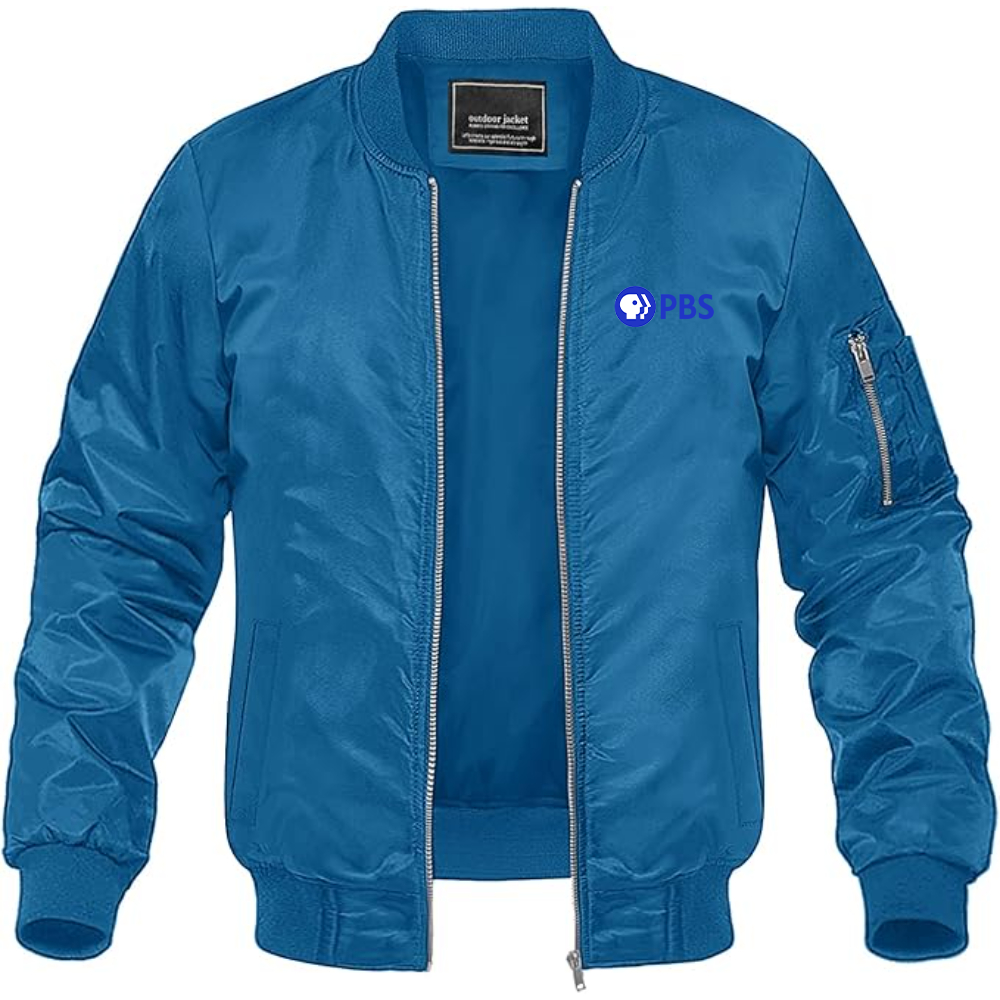 Men's  PBS Blue  Lightweight Bomber Jacket Windbreaker Softshell Varsity Jacket Coat