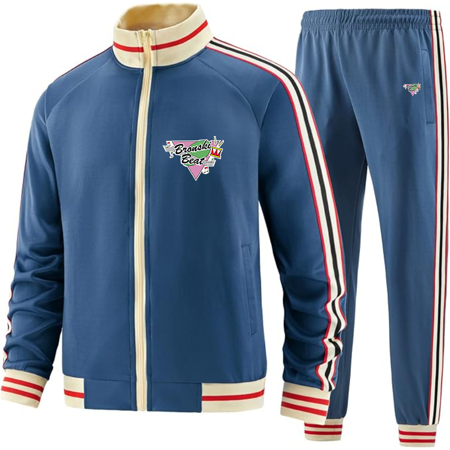 Men's  Bronski Beat   Two Piece Designer Tracksuit with Bold Striped Accents and Zippered Front Elevated Athletic
