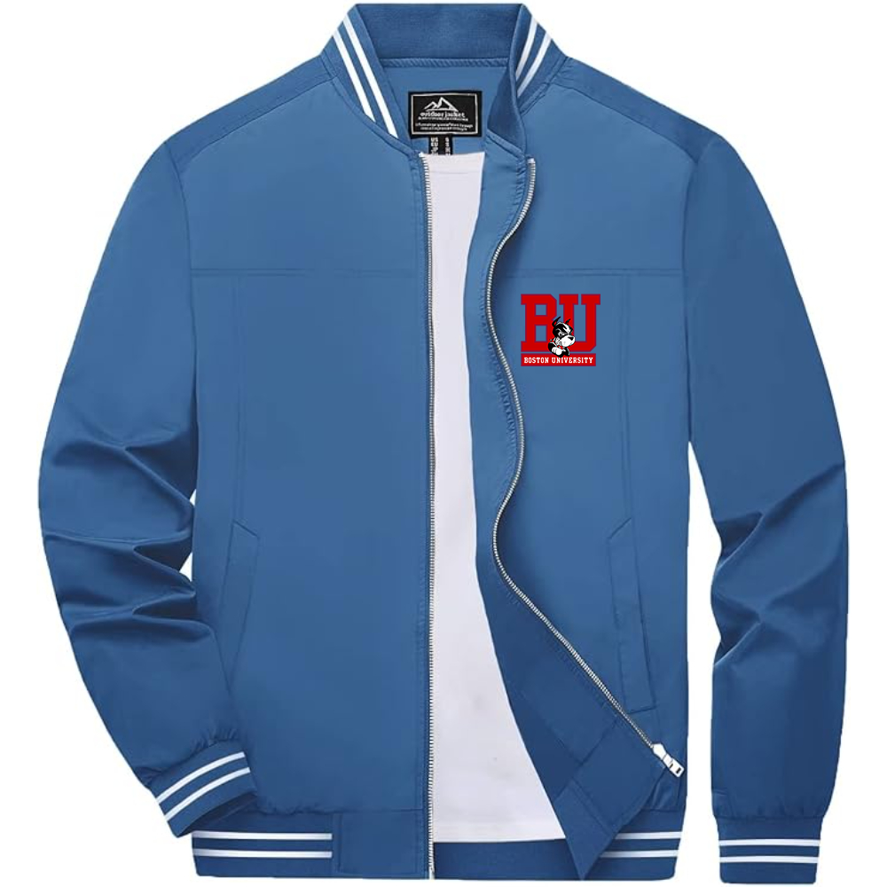 Men's Boston University Terriers Lightweight Zip-Up Bomber Jacket with Ribbed Collar and Cuffs Versatile Casual Outerwear