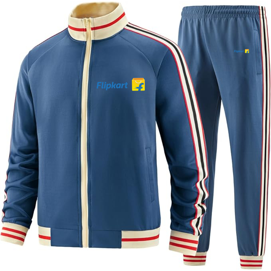 Men's  Flipkart Two Piece Designer Tracksuit with Bold Striped Accents and Zippered Front Elevated Athletic Wear