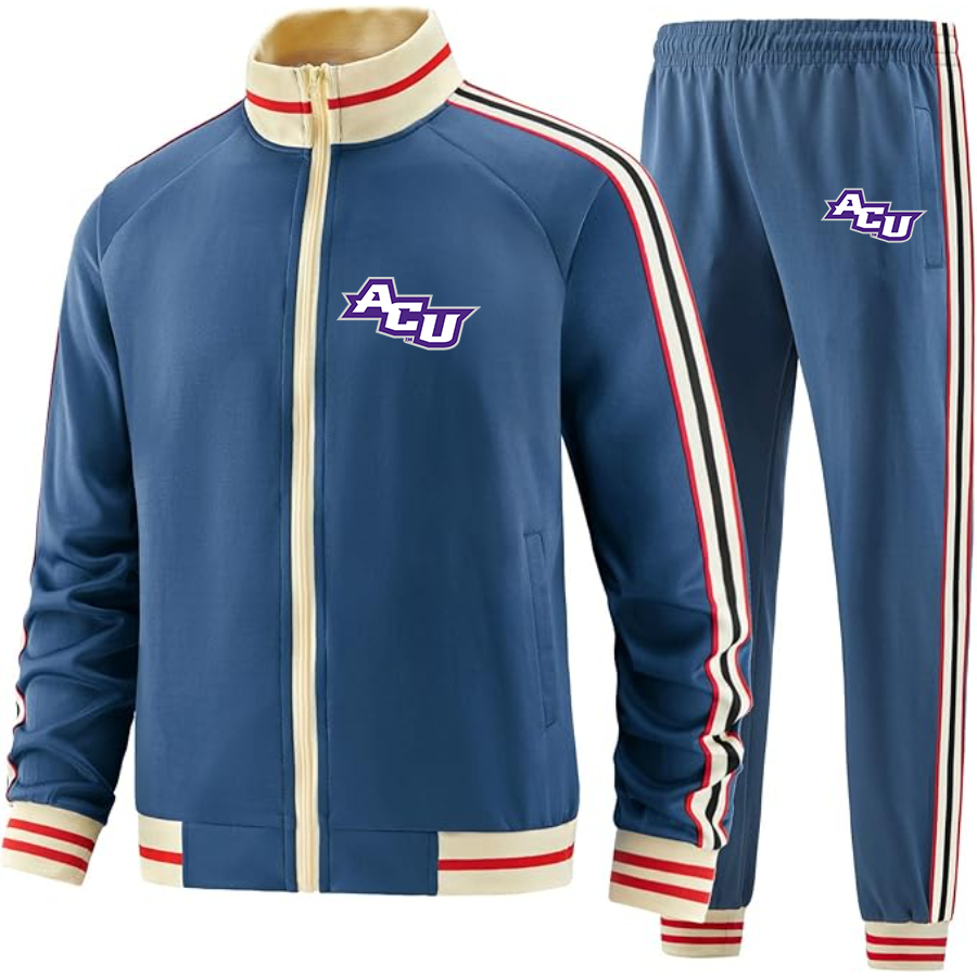 Men's Abilene Christian Wildcats    Two Piece Designer Tracksuit with Bold Striped Accents and Zippered Front Elevated Athletic Wear