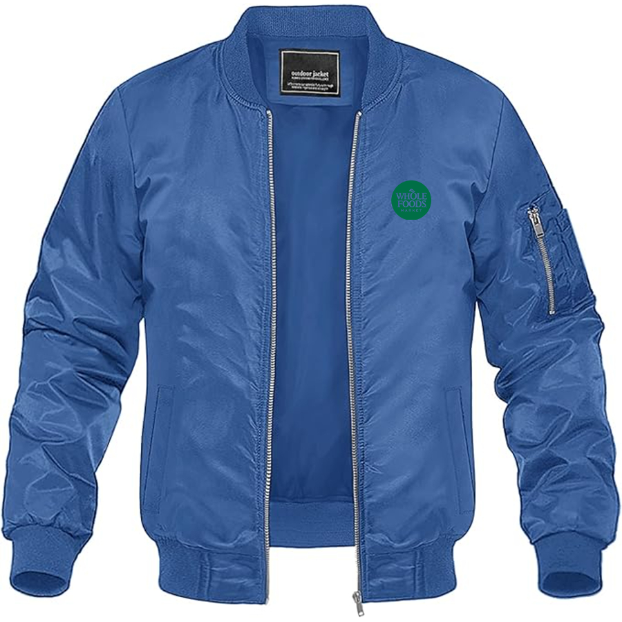 Men's Whole Foods Market Lightweight Bomber Jacket Windbreaker Softshell Varsity Jacket Coat