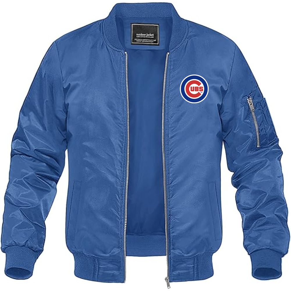 Men's Chicago Cubs Logo Lightweight Bomber Jacket Windbreaker Softshell Varsity Jacket Coat
