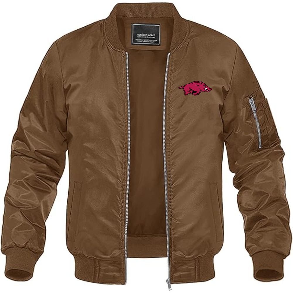 Men's Arkansas Razorbacks Lightweight Bomber Jacket Windbreaker Softshell Varsity Jacket Coat