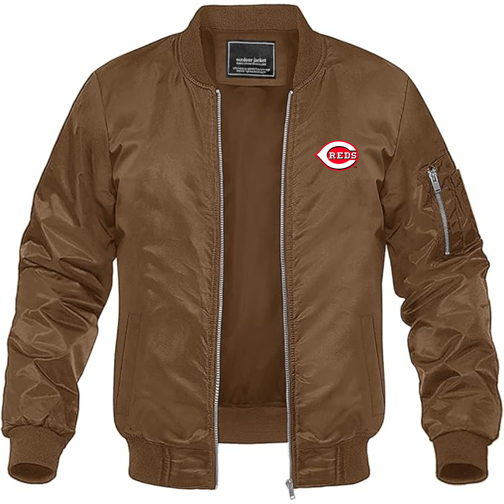 Men's Cincinnati Reds Logo Lightweight Bomber Jacket Windbreaker Softshell Varsity Jacket Coat