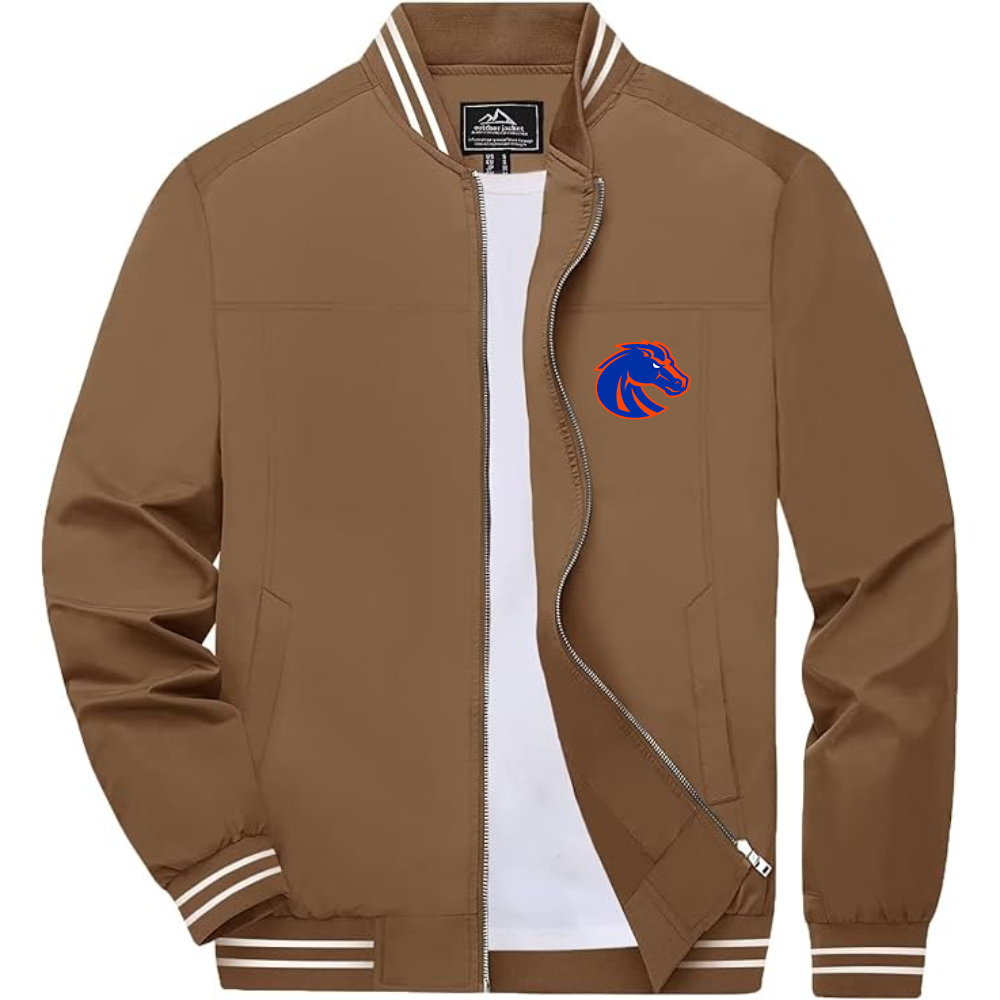 Men's Boise State Broncos  Lightweight Zip-Up Bomber Jacket with Ribbed Collar and Cuffs Versatile Casual Outerwear