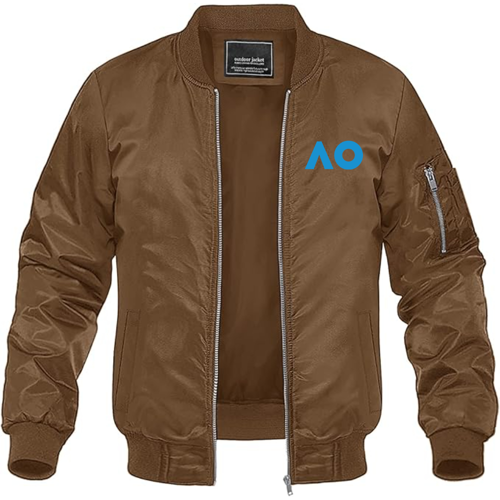 Men's Australian Open Logo Lightweight Bomber Jacket Windbreaker Softshell Varsity Jacket Coat