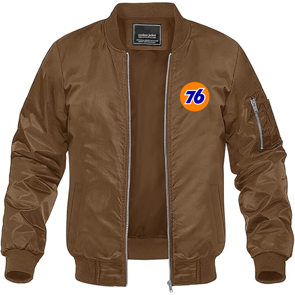 Men's 76 Gas Station Lightweight Bomber Jacket Windbreaker Softshell Varsity Jacket Coat