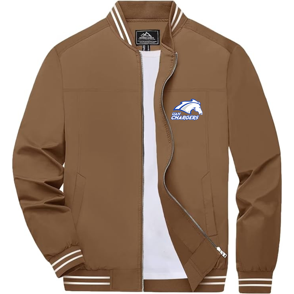 Men's Alabama Huntsville Chargers Lightweight Zip-Up Bomber Jacket with Ribbed Collar and Cuffs Versatile Casual Outerwear