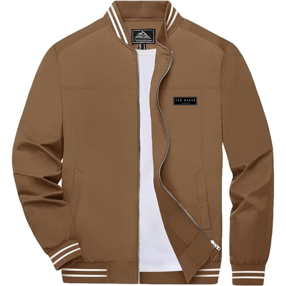 Men's Ted Baker Lightweight Zip-Up Bomber Jacket with Ribbed Collar and Cuffs Versatile Casual Outerwear