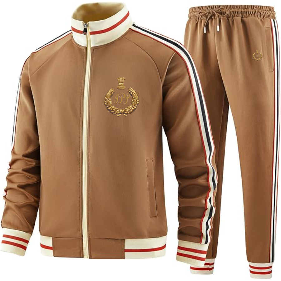 Men's  IPS India Two Piece Designer Tracksuit with Bold Striped Accents and Zippered Front Elevated Athletic Wear