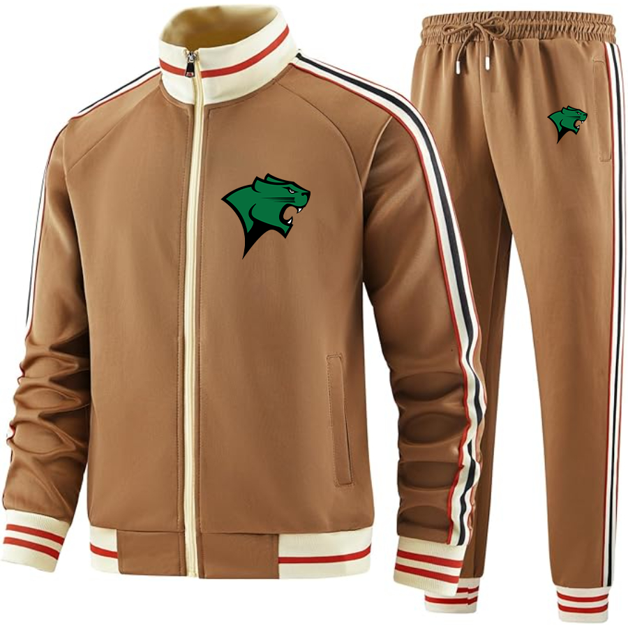 Men's Chicago State Cougars   Two Piece Designer Tracksuit with Bold Striped Accents and Zippered Front Elevated Athletic