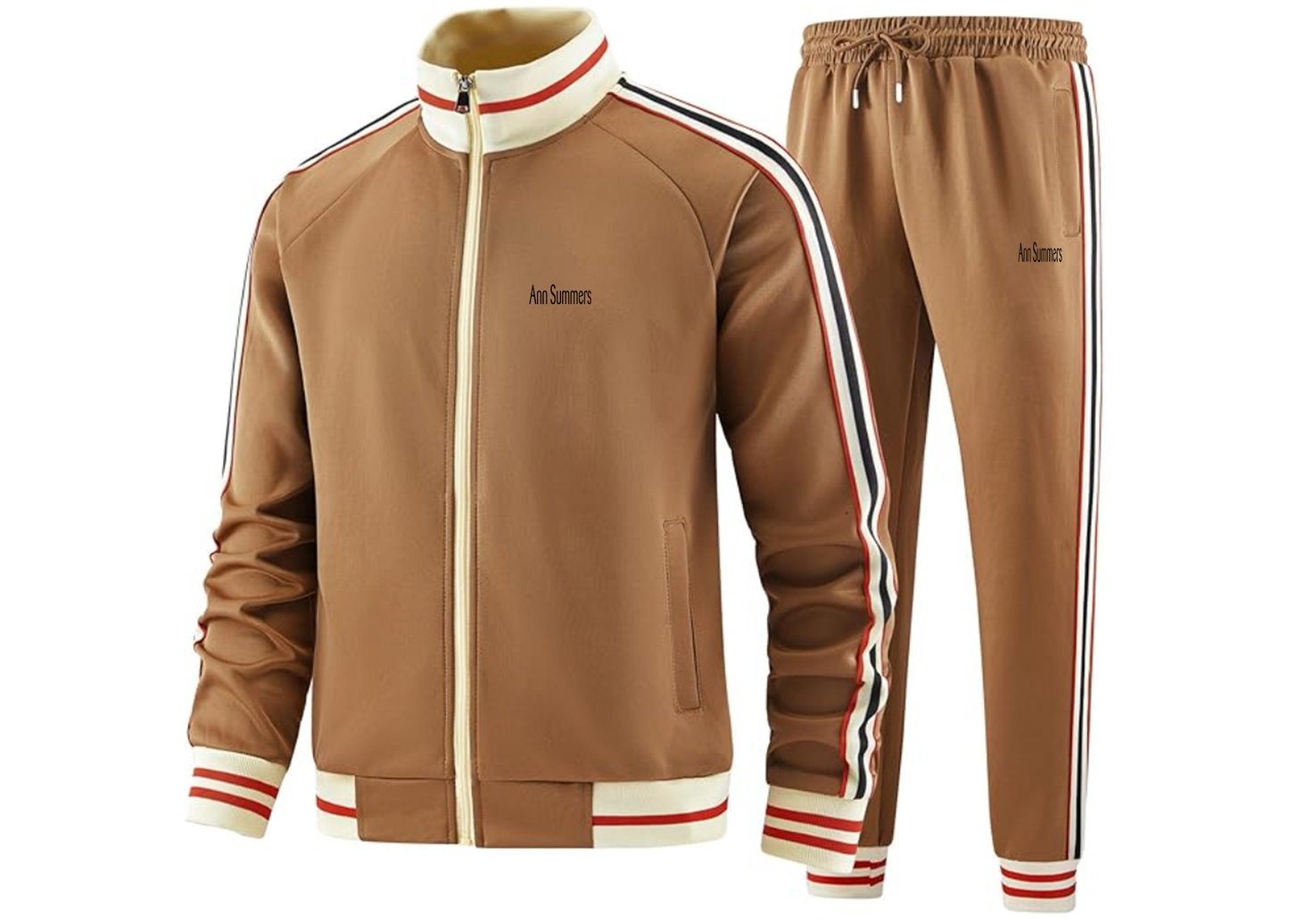 Men's Ann Summers Two Piece Designer Tracksuit with Bold Striped Accents and Zippered Front Elevated Athletic