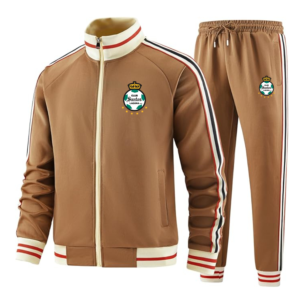 Men's Santos Laguna Soccer  Two Piece Designer Tracksuit with Bold Striped Accents and Zippered Front Elevated Athletic Wear