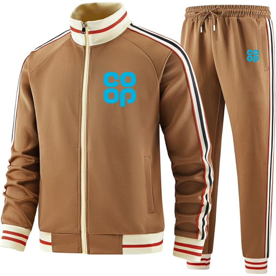 Men's CoOp Two Piece Designer Tracksuit with Bold Striped Accents and Zippered Front Elevated Athletic