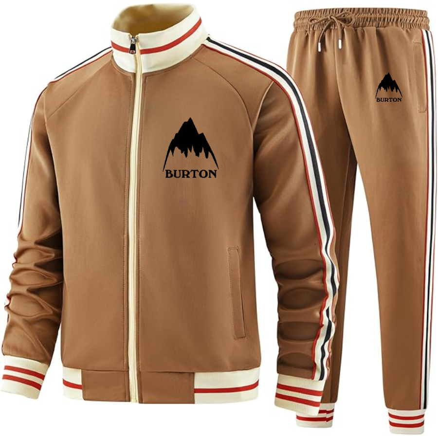 Men's Burton Mountain Two Piece Designer Tracksuit with Bold Striped Accents and Zippered Front Elevated Athletic Wear
